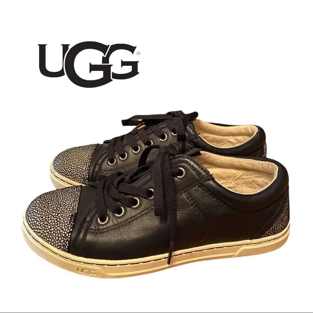 UGG "Taya" Women's Black Leather Lace Sneakers 5